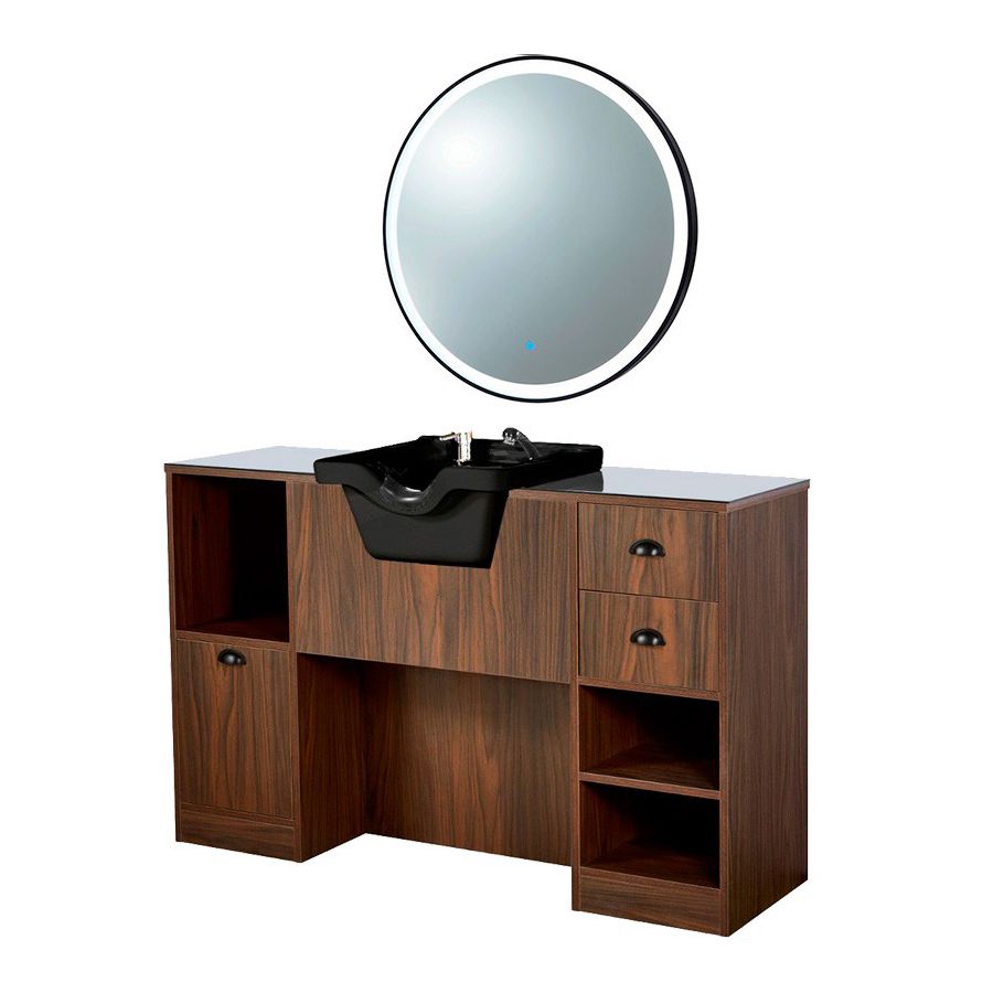 tocador-barberia-oke-7bB CON ESPEJO REDONDO PICA NEGRA Tocador OKE 7B/B espejo redondo